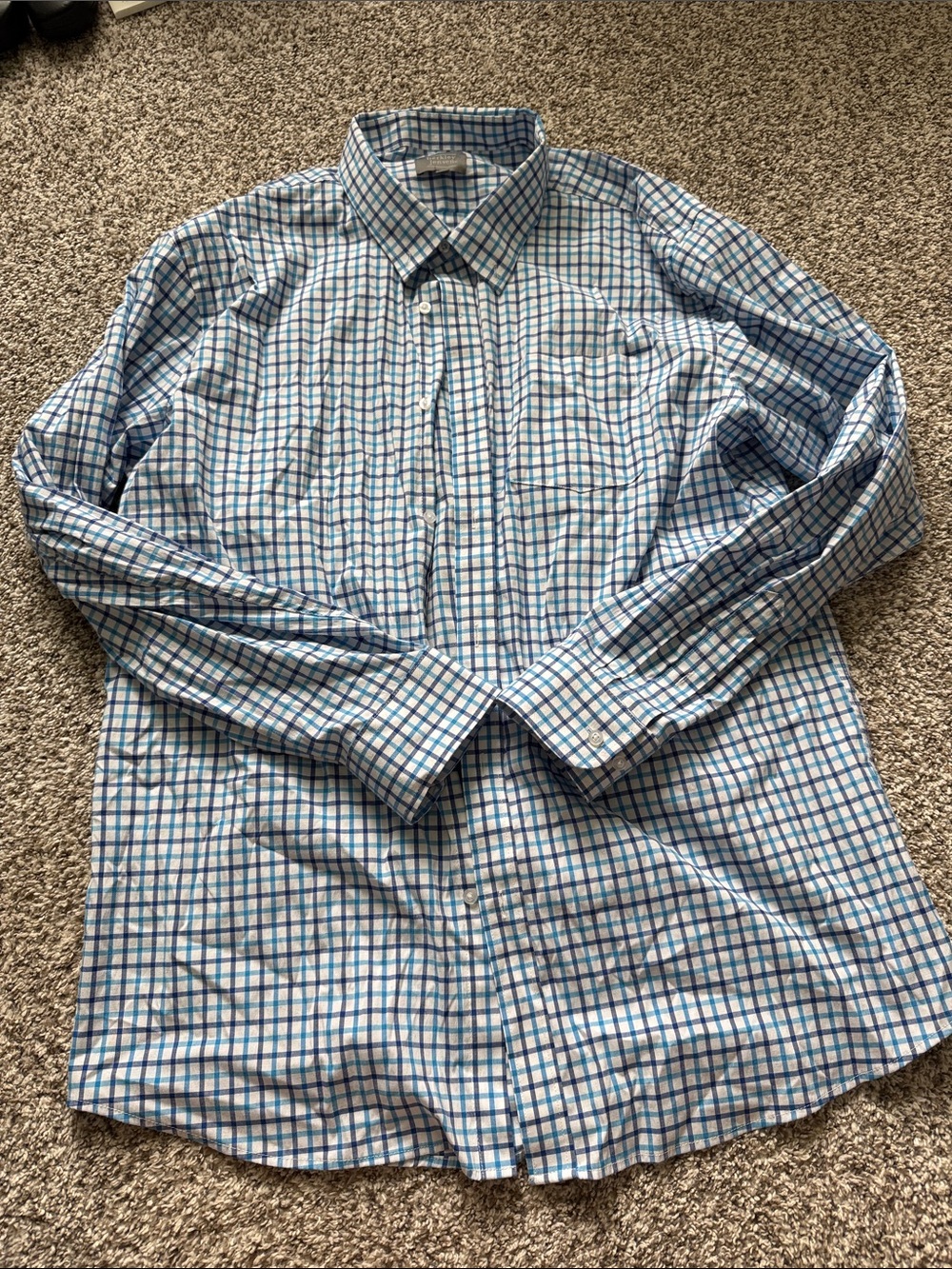 Men's Blue & White Windowpane Dress Shirt